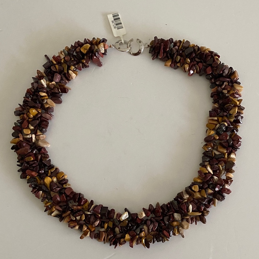 Agate Jasper collar necklace Multicolor natural stone nugget beaded cluster EUC